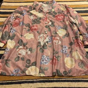 Vintage Sheer Pink Floral Rose Top Blouse Rose Femme Romantic Cottagecore Plus‎